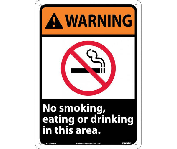 WARNING, NO SMOKING, EATING OR DRINKING IN THIS AREA, 14X10, .040 ALUM
