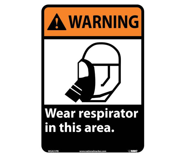 WARNING, WEAR RESPIRATOR IN THIS AREA, 14X10, RIGID PLASTIC