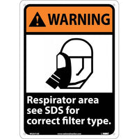 WARNING, RESPIRATOR AREA SEE SDS FOR CORRECT FILTER TYPE, 14X10, .040 ALUM