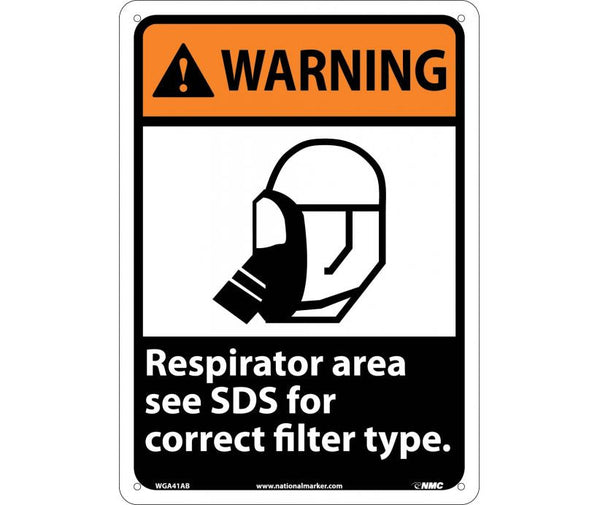 WARNING, RESPIRATOR AREA SEE SDS FOR CORRECT FILTER TYPE, 14X10, .040 ALUM
