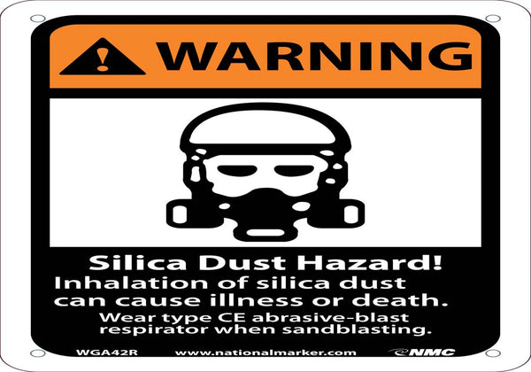 WARNING, SILICA DUST HAZARD!, 10X7, RIGID PLASTIC