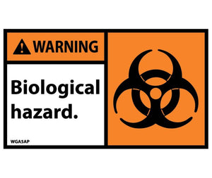 WARNING, BIOLOGICAL HAZARD (GRAPHIC), 3X5, PS VINYL, 5/PK