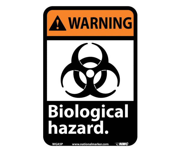 WARNING, BIOLOGICAL HAZARD (W/GRAPHIC), 14X10, RIGID PLASTIC