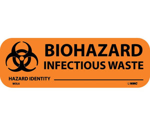 LABELS, BIOHAZARD INFECTIOUS WASTE, 1" X 3", PS PAPER, 500/RL