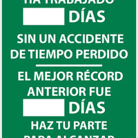 ESTE DEPARTAMENTO HA TRABAJADO  DIAS SIN UN ACCIDENTE, WRITE ON SCOREBOARD, 28 X 20, .040 ALUM