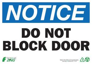 Do Not Block Door Eco Notice Signs Available In Different Sizes and Materials