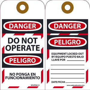 Danger Do Not Operate Bilingual Lockout Tags | SPLOTAG14