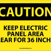 CAUTION, KEEP ELECTRIC PANEL AREA CLEAR FOR 36 INCHES, 10X14, RIGID PLASTIC