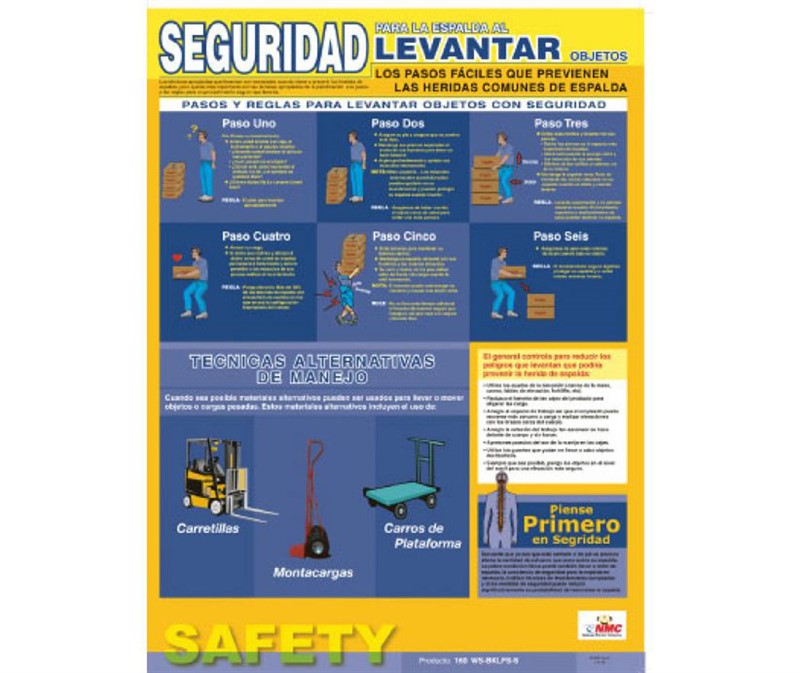 POSTER, BACK LIFTING SAFETY, SPANISH, 24X18