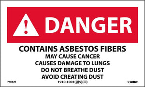 LABELS, DANGER CONTAINS ASBESTOS FIBERS MAY CAUSE CANCER 3X5, PS PAPER, 500/RL
