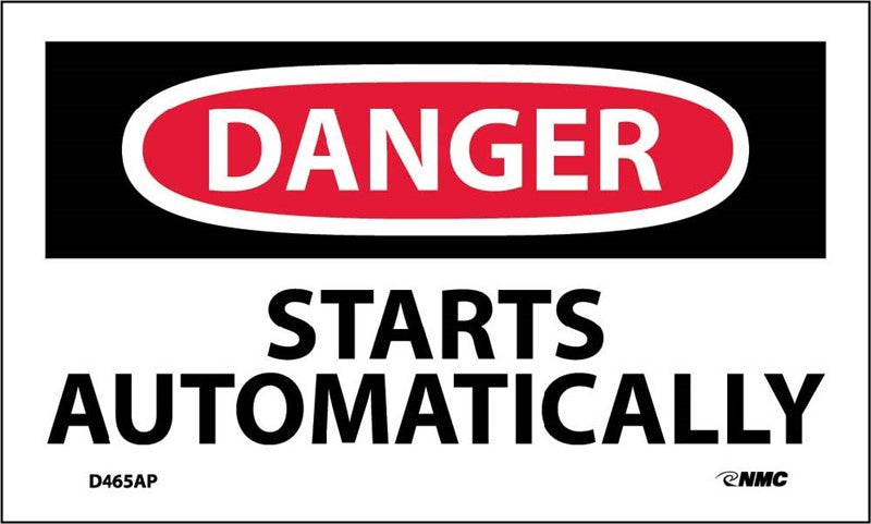 DANGER, STARTS AUTOMATICALLY, 3X5, PS VINYL, 5/PK