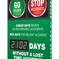 Digi-Day® 3 Electronic Safety Scoreboards: Green Days Means No Recordable Accidents Red Days For Recent Accident __ Days Without A Lost Time Accident