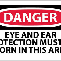 DANGER, EYE AND EAR PROTECTION MUST BE WORN IN THIS AREA, 3X5, PS VINYL, 5PK