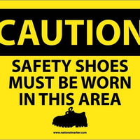 CAUTION, SAFETY SHOES MUST BE WORN IN THIS AREA, GRAPHIC, 10X14, .040 ALUM