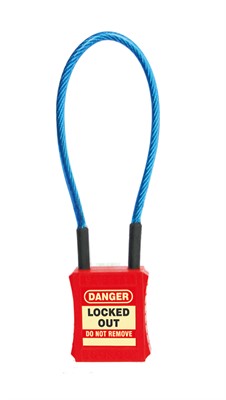Cable Padlock - Plastic body and a coated steel cable - keyed differently
