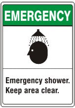 ANSI Z535 Emergency - Emergency Shower Keep Area Clear Signs | AN-25