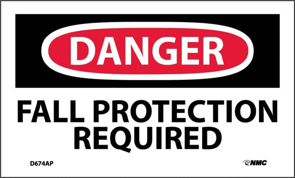 DANGER, FALL PROTECTION REQUIRED, 3X5, PS VINYL, 5/PK