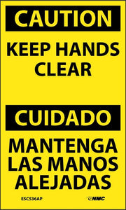 Caution Keep Hands Clear English/Spanish 5"x3" Vinyl | ESC536AP