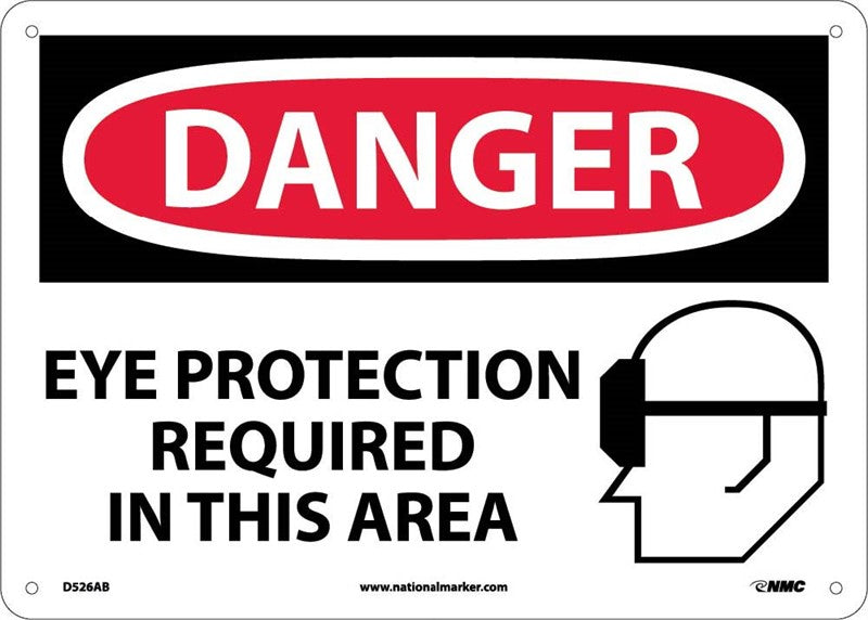 DANGER, EYE PROTECTION REQUIRED IN THIS AREA,GRAPHIC, 10X14, .040 ALUM