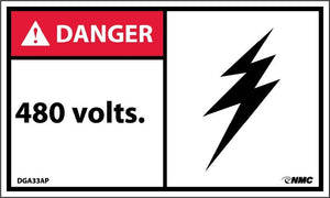 DANGER, 480 VOLTS, 3X5, PS VINYL, 5/PK