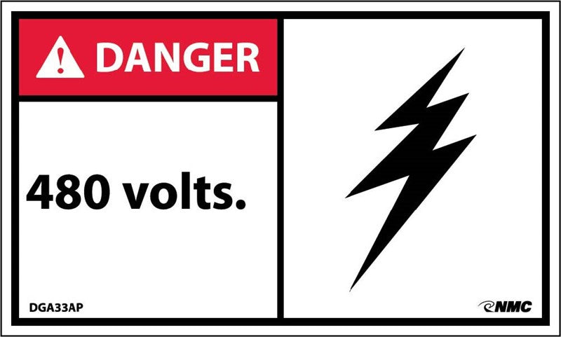 DANGER, 480 VOLTS, 3X5, PS VINYL, 5/PK