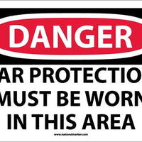 DANGER, EAR PROTECTION MUST BE WORN IN THIS AREA, 10X14, PS VINYL