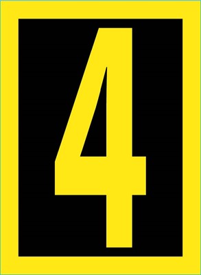 NUMBER, 4, 1.5 HIGH VISIBILITY YELLOW BLACK, PS VINYL