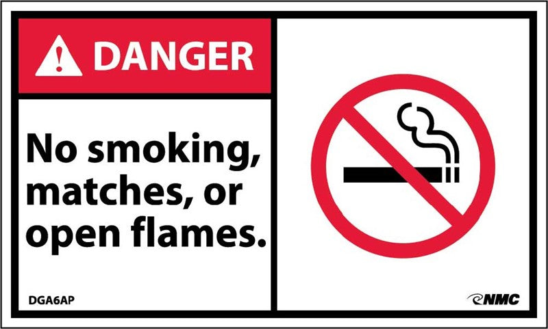 DANGER, NO SMOKING MATCHES OR OPEN FLAMES (GRAPHIC), 3X5, PS VINYL, 5/PK