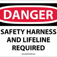 DANGER, SAFETY HARNESS AND LIFELINE REQUIRED, 10X14, .040 ALUM