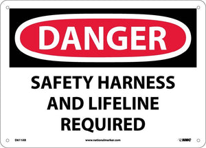 DANGER, SAFETY HARNESS AND LIFELINE REQUIRED, 10X14, .040 ALUM