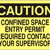 Caution Confined Space Entry Permit Required Contact Your Supervisor Signs | C-0825