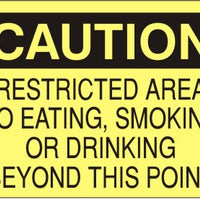 Caution Restricted Area No Eating Smoking Or Drinking Beyond This Point Signs | C-6609