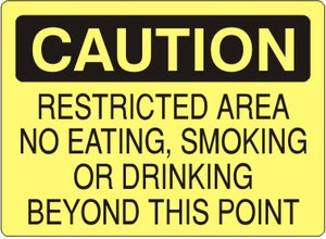 Caution Restricted Area No Eating Smoking Or Drinking Beyond This Point Signs | C-6609