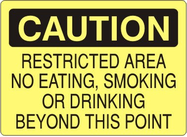 Caution Restricted Area No Eating Smoking Or Drinking Beyond This Point Signs | C-6609