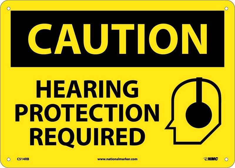 CAUTION, HEARING PROTECTION REQUIRED, GRAPHIC, 7X10, .040 ALUM
