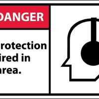 DANGER, EAR PROTECTION REQUIRED IN THIS AREA, GRAPHIC, 3X5, PS VINYL, 5/PK