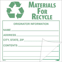 SELF-LAMINATING LABELS, MATERIALS FOR RECYCLE, 6X6, PS VINYL, 5/PK