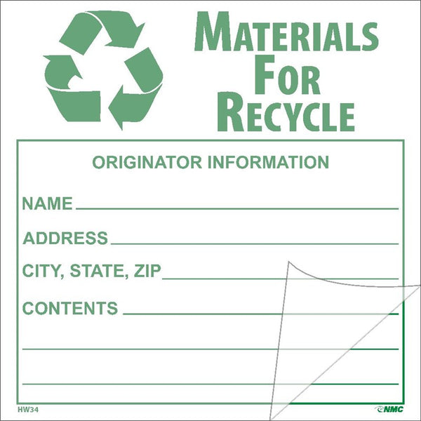 SELF-LAMINATING LABELS, MATERIALS FOR RECYCLE, 6X6, PS VINYL, 5/PK