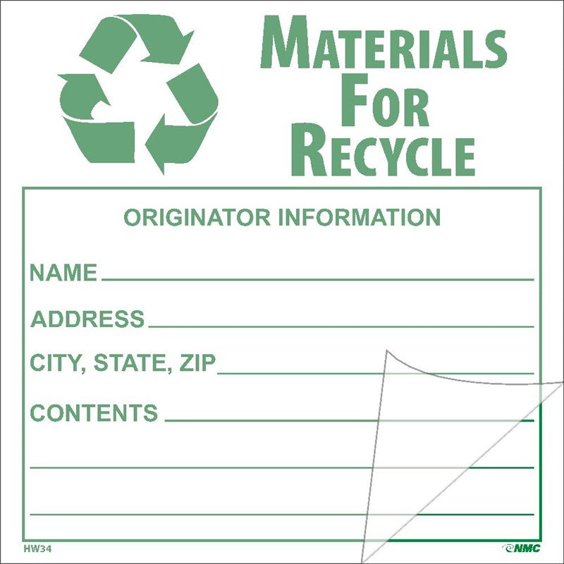 SELF-LAMINATING LABELS, MATERIALS FOR RECYCLE, 6X6, PS VINYL, 25/PK
