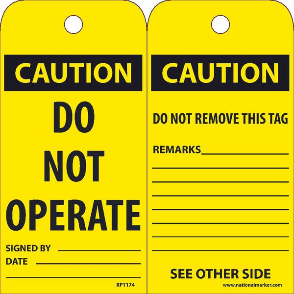 TAGS, CAUTION, DO NOT OPERATE, 6X3, UNRIP VINYL, 25/PK