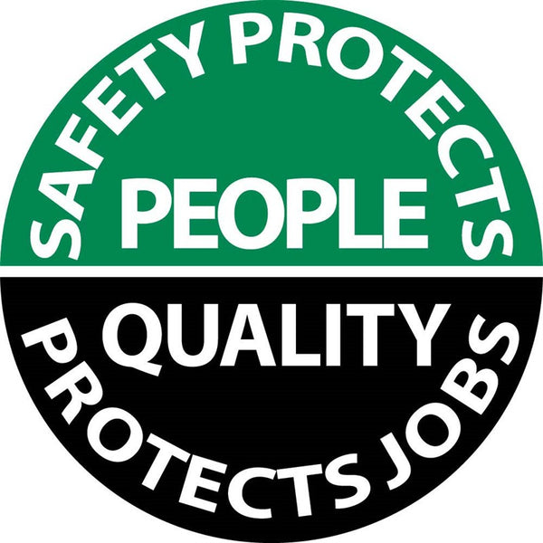 HARD HAT EMBLEM, SAFETY PROTECTS PEOPLE QUALITY PROTECTS JOBS, 2 DIA, PS VINYL, 25/PK