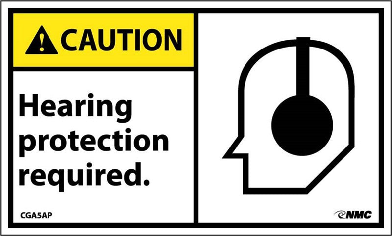 CAUTION, HEARING PROTECTION REQUIRED (GRAPHIC), 3X5, PS VINYL, 5/PK