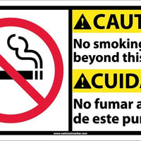 CAUTION, NO SMOKING BEYOND THIS POINT (BILINGUAL W/GRAPHIC), 10X18, RIGID PLASTIC
