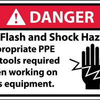 DANGER, ARC FLASH AND SHOCK HAZARD APPROPRIATE PPE AND TOOLS REQUIRED WHEN WORKING ON EQUIPMENT,(GRAPHIC), 3X5, PS VINYL, 5/PK