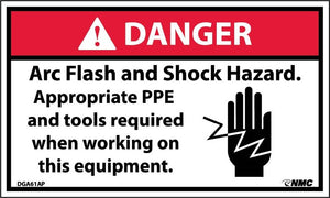 DANGER, ARC FLASH AND SHOCK HAZARD APPROPRIATE PPE AND TOOLS REQUIRED WHEN WORKING ON EQUIPMENT,(GRAPHIC), 3X5, PS VINYL, 5/PK