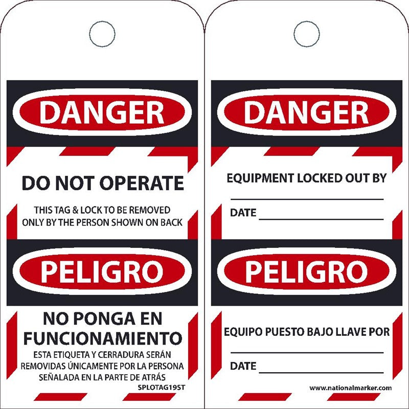  Danger Do Not Operate Bilingual Lockout Tags | SPLOTAG19ST
