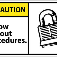 CAUTION, FOLLOW LOCKOUT PROCEDURES (GRAPHIC), 3X5, PS VINYL, 5/PK