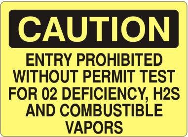 Caution Entry Prohibited Without Permit Test For O2 Deficiency H2S And Combustible Vapors Signs | C-1616