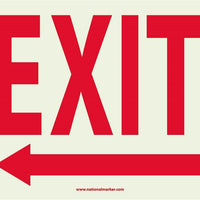 EXIT (WITH LEFT ARROW), 10X10, GLOW RIGID