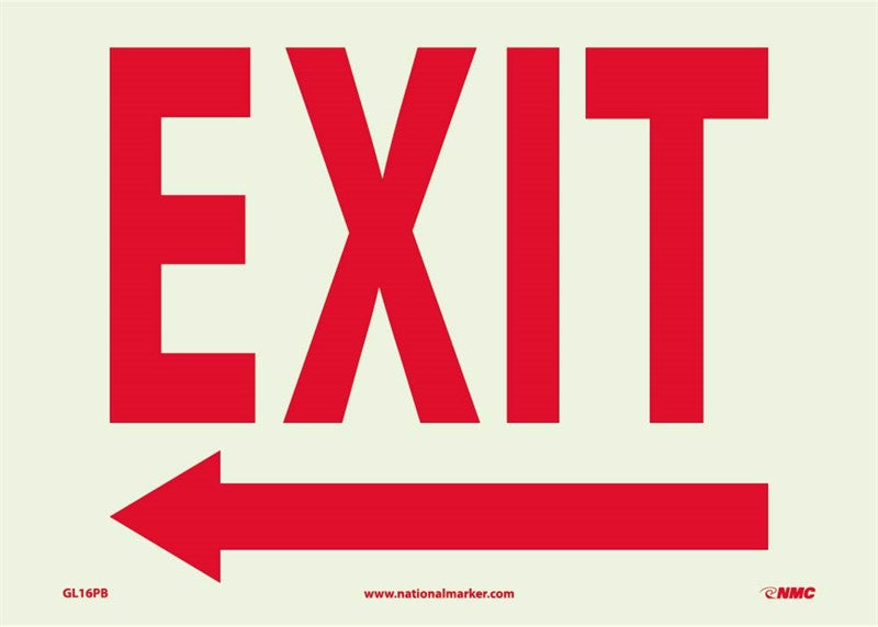 EXIT (WITH LEFT ARROW), 10X10, GLOW RIGID